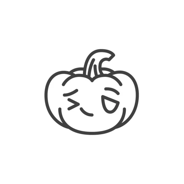 Augenzwinkerndes Kürbisgesicht Emoji Symbol Lineares Stilschild Für Mobiles Konzept Und — Stockvektor