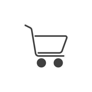 Alışveriş arabası vektör ikonu. Mobil konsept ve web tasarımı için düz tabela. Satın alma, el arabası sembolü. Sembol, logo çizimi. Vektör grafikleri