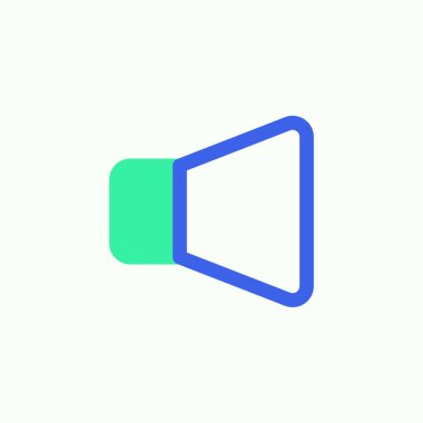 Hoparlör ses simgesi vektörü, düz işaret, ses hacmi iki renkli resim, yeşil ve mavi renkler. Sembol, logo illüstrasyonu