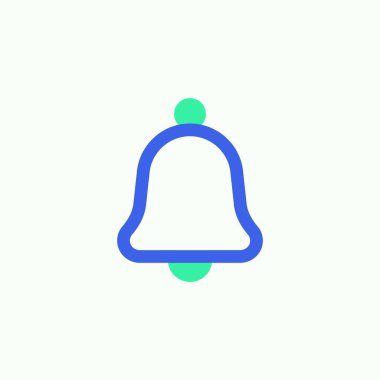 Alarm çanı simgesi vektörü, doldurulmuş düz tabela, uyarı zili bicolor pictogram, yeşil ve mavi renkler. Sembol, logo illüstrasyonu