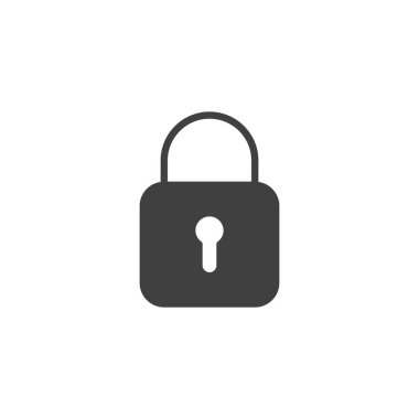 Asma kilit vektör simgesi. Mobil konsept ve web tasarımı için düz tabela. Kilit simgesi engellendi. Sembol, logo çizimi. Vektör grafikleri