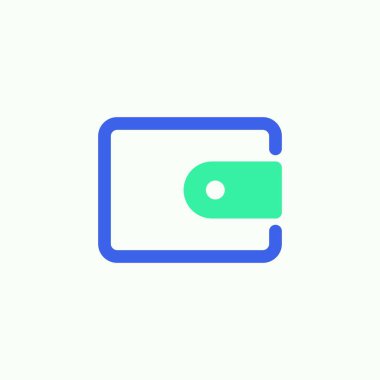 Çanta simgesi vektörü, düz tabela, para cüzdanı bicolor pictogram, yeşil ve mavi renkler. Sembol, logo illüstrasyonu