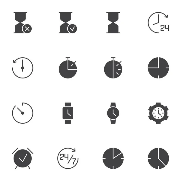 Reloj Tiempo Vector Iconos Conjunto Colección Símbolos Sólidos Modernos Lleno — Vector de stock