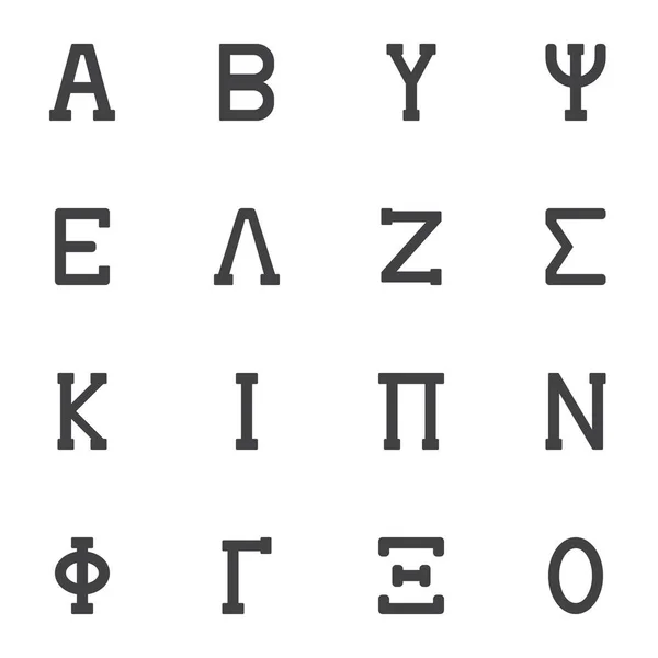 希腊字母矢量图标集 现代固体符号集合 填充风格象形文字包 标志说明 集合包括字母Alpha Beta Gamma Delta Epsilon Zeta — 图库矢量图片