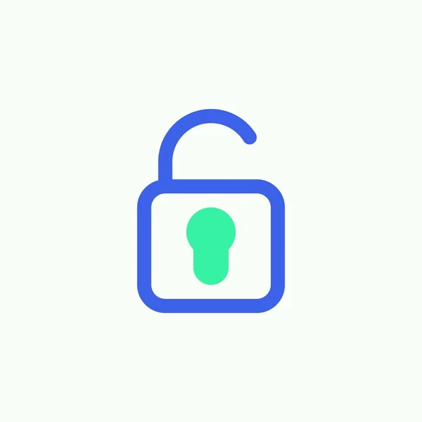 解锁锁图标矢量 填充平面标志 解锁双色象形文字 绿色和蓝色 标识图解 — 图库矢量图片