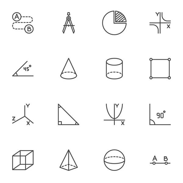 Geometría Formas Línea Iconos Conjunto Álgebra Geometría Contorno Vector Símbolo — Archivo Imágenes Vectoriales