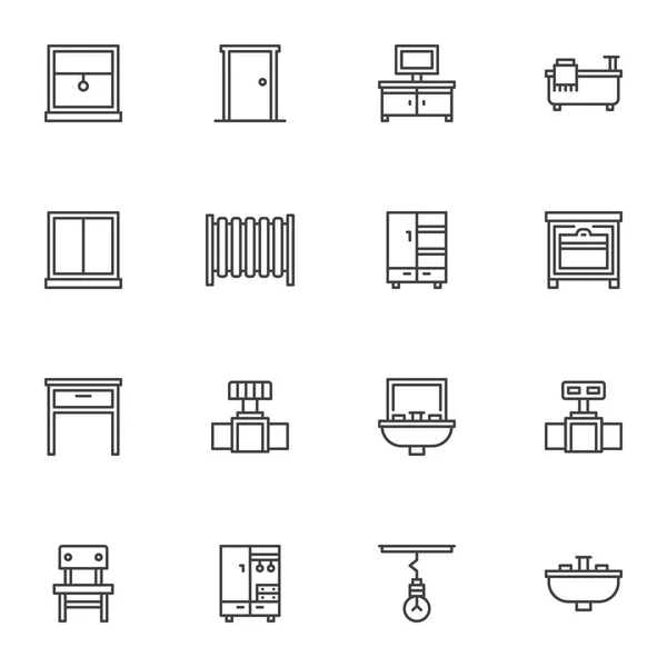 Set Icone Della Linea Mobili Bagno Collezione Simboli Vettoriali Confezione — Vettoriale Stock