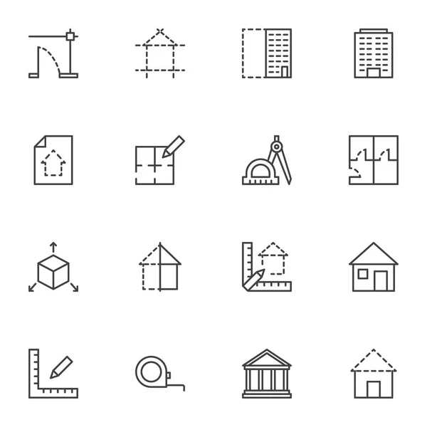 Conjunto Iconos Línea Arquitectura Colección Símbolos Vectoriales Contorno Paquete Pictogramas — Vector de stock