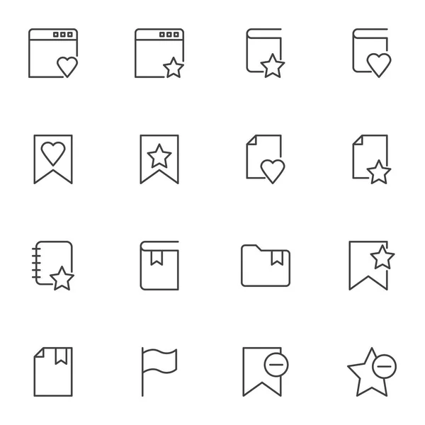 Набор Значков Закладок Набор Векторных Символов Контура Набор Пиктограмм Линейного — стоковый вектор
