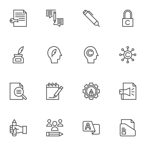 Copywriting Related Line Icons Set Outline Vector Symbol Collection Linear — Stock Vector