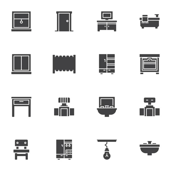 Conjunto Ícones Vetor Móveis Banheiro Coleção Símbolos Sólidos Modernos Pacote — Vetor de Stock