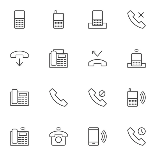 Set Icone Della Linea Telefonica Collezione Simboli Vettoriali Contorno Confezione — Vettoriale Stock