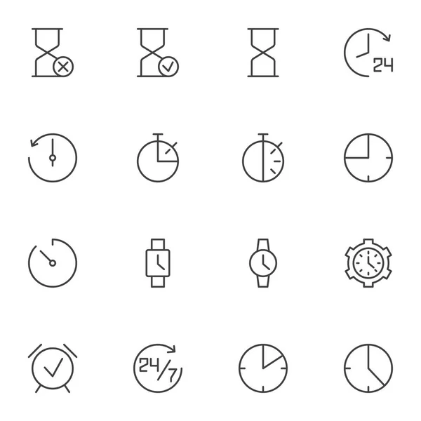 Conjunto Iconos Línea Tiempo Reloj Colección Símbolos Vectores Contorno Paquete — Vector de stock
