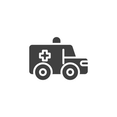Ambulans kamyonu vektör ikonu. Mobil konsept ve web tasarımı için düz tabela. Medikal Van Glyph ikonu. Sembol, logo çizimi. Vektör grafikleri