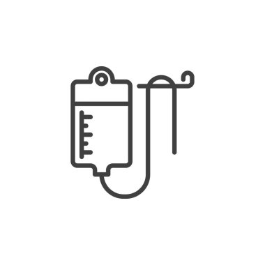Tıbbi infüzyon hattı simgesi. Mobil konsept ve web tasarımı için doğrusal biçim işareti. Kan torbası vektör ikonu. Sembol, logo çizimi. Vektör grafikleri
