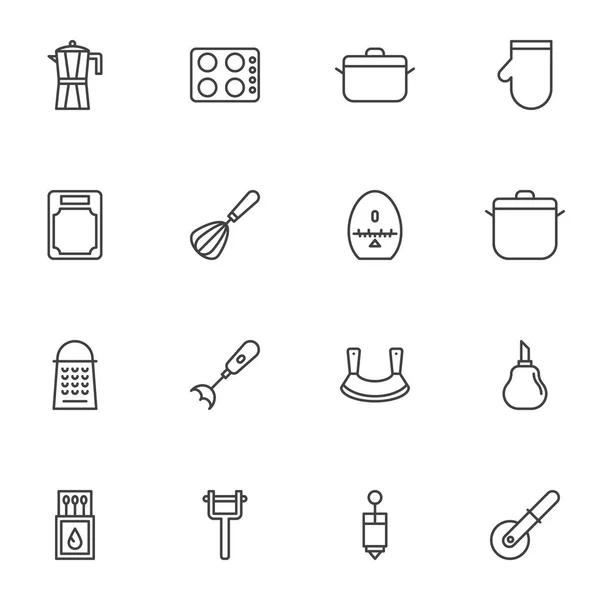 Ensemble Icônes Ligne Ustensiles Cuisine Collection Symboles Vectoriels Contour Ustensiles — Image vectorielle