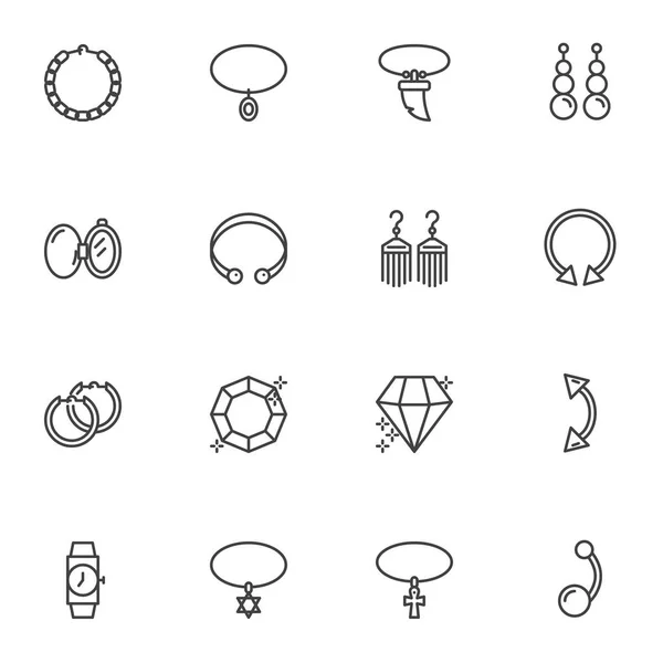 Jewelry Women Accessories Line Icons Set Outline Vector Symbol Collection — Stock Vector