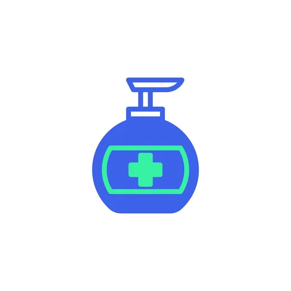 消毒ボトルのアイコンベクトル フラットサイン 2色のピクトグラム 医療消毒剤ディスペンサー緑と青の色 シンボル ロゴイラスト — ストックベクタ