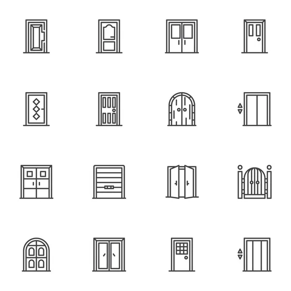 Ensemble Icônes Ligne Portes Architecturales Collection Symboles Vectoriels Contour Paquet — Image vectorielle