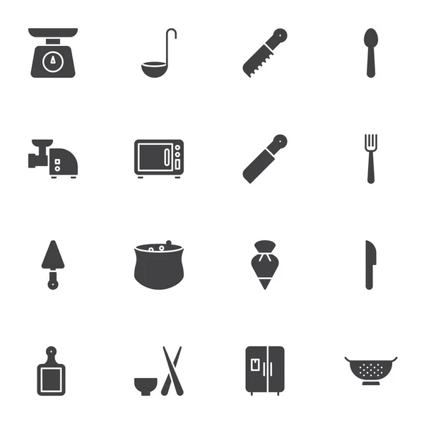 Keuken Keukengerei Vector Pictogrammen Set Moderne Solid Symbol Collectie Gevulde — Stockvector