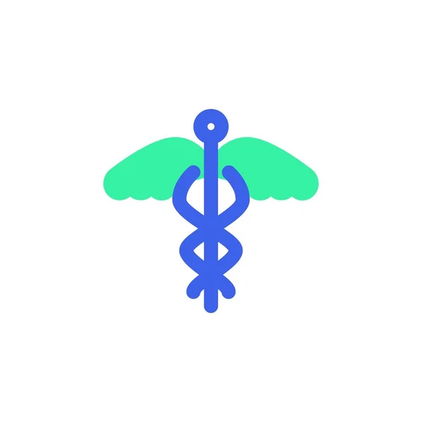 Caduceus icon vector, filled flat sign, bicolor pictogram, medical emblem green and blue colors. Symbol, logo illustration