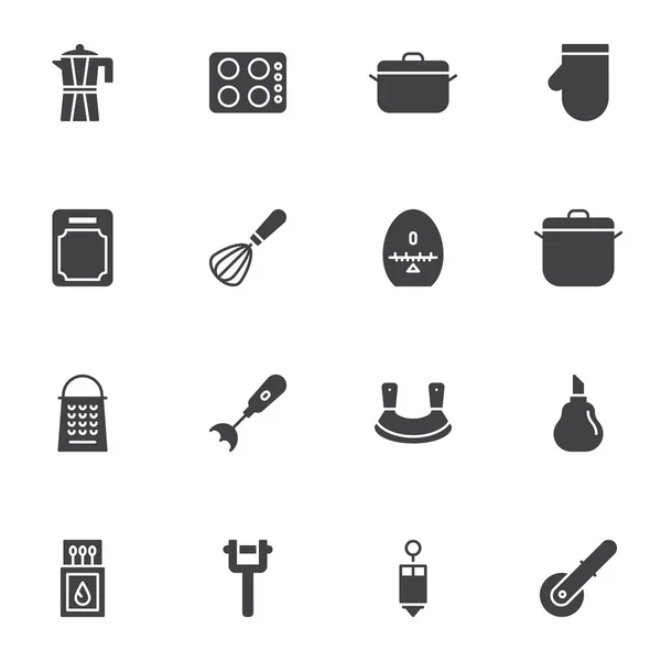 Geschirr Vektor Icons Set Küchenutensilien Moderne Solide Symbolsammlung Gefüllte Stil — Stockvektor