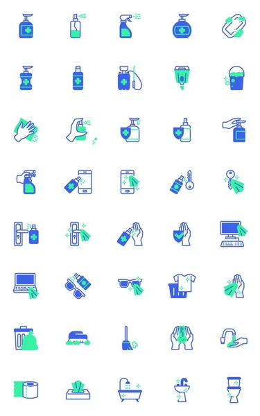 Disinfection Cleaning Vector Icons Set Modern Solid Bicolor Symbol Collection — Stock Vector