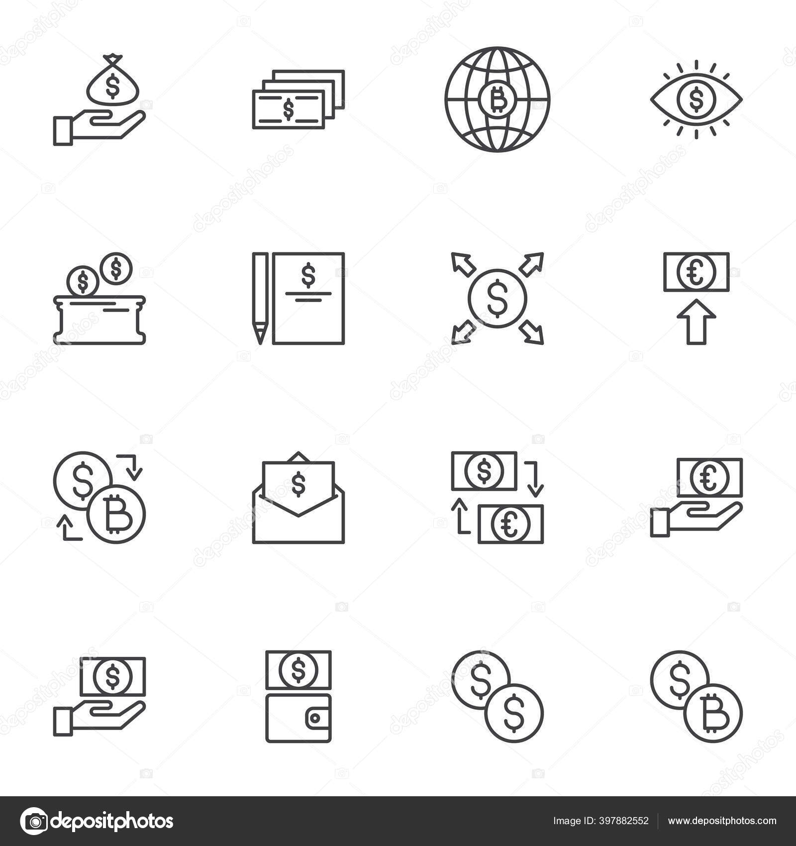 아이콘 컬렉션 스타일 설정에는 Euro Dollar 비트코인 Bitcoin Cryptocurrency 아이콘이 스톡 벡터 -  ©avicons 397882552