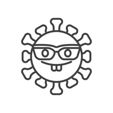 Virüs ineği yüz çizgisi simgesi. Mobil konsept ve web tasarımı için doğrusal biçim işareti. Gözlüklü Coronavirus ikonu vektör ikonu. Sembol, logo çizimi. Vektör grafikleri