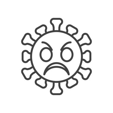 Öfkeli virüs surat çizgisi simgesi. Mobil konsept ve web tasarımı için doğrusal biçim işareti. Kızgın koronavirüs simgesi vektör ikonu. Sembol, logo çizimi. Vektör grafikleri