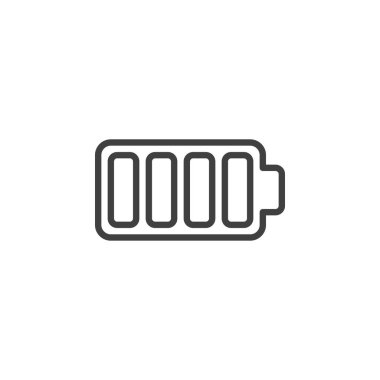 Batarya şarj çizgisi simgesi. Mobil konsept ve web tasarımı için doğrusal biçim işareti. Batarya şarj göstergesi ana hatlı vektör simgesi. Sembol, logo çizimi. Vektör grafikleri