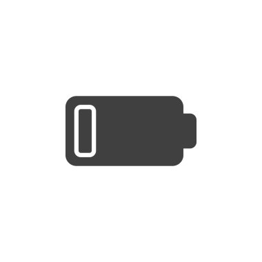 Düşük pil güç vektör simgesi. Mobil konsept ve web tasarımı için düz tabela. Batarya şarj göstergesi simgesi. Sembol, logo çizimi. Vektör grafikleri