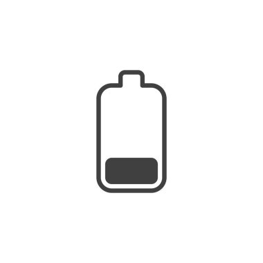 Düşük pil güç vektör simgesi. Mobil konsept ve web tasarımı için düz tabela. Batarya şarj edilmiş lebel glyph simgesi. Sembol, logo çizimi. Vektör grafikleri