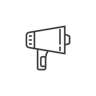 Megafon hattı simgesi. Mobil konsept ve web tasarımı için doğrusal biçim işareti. Hoparlör ana hatlı vektör simgesi. Sembol, logo çizimi. Vektör grafikleri