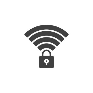 Kablosuz bağlantı güvenli vektör simgesi. Mobil konsept ve web tasarımı için düz tabela. Wi-Fi ağ güvenlik simgesi. Sembol, logo çizimi. Vektör grafikleri