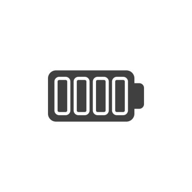 Batarya şarj vektör simgesi. Mobil konsept ve web tasarımı için düz tabela. Batarya şarj göstergesi simgesi. Sembol, logo çizimi. Vektör grafikleri