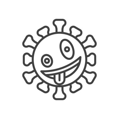 Virüs suratlı emoji çizgisi simgesi. Mobil konsept ve web tasarımı için doğrusal biçim işareti. Çılgın koronavirüs simgesi ana hatlı vektör simgesi. Sembol, logo çizimi. Vektör grafikleri