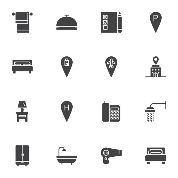 Conjunto Iconos Vectoriales Relacionados Con Hotel Colección Símbolos Sólidos Modernos — Vector de stock