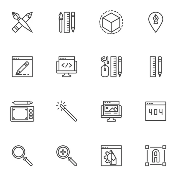 Conjunto Iconos Línea Diseño Gráfico Colección Símbolos Vectoriales Contorno Paquete — Vector de stock