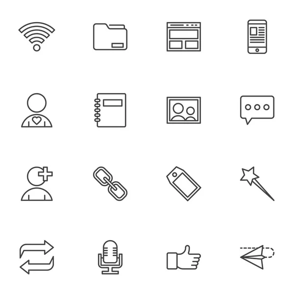 Blogging Media Communication Line Icons Set Περίγραμμα Διανυσματικής Συλλογής Συμβόλων — Διανυσματικό Αρχείο