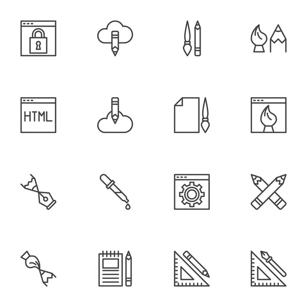 Conjunto Iconos Línea Diseño Dibujo Colección Símbolos Vectoriales Contorno Paquete — Vector de stock
