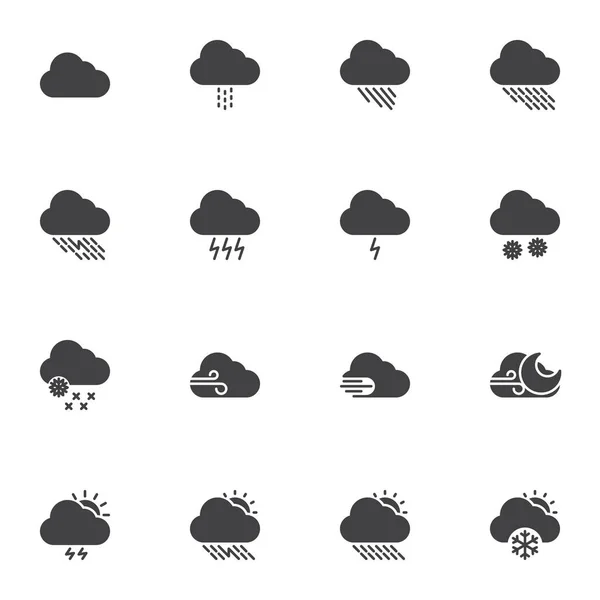 天气云量图标集 现代实心符号集 填充风格象形文字包 标识图解 一套包括图标 气象预报 — 图库矢量图片