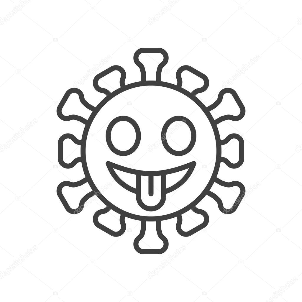 Coronavirus emoticon stuck out tongue line icon. linear style sign for mobile concept and web design. Virus Face Savoring Food outline vector icon. Symbol, logo illustration. Vector graphics