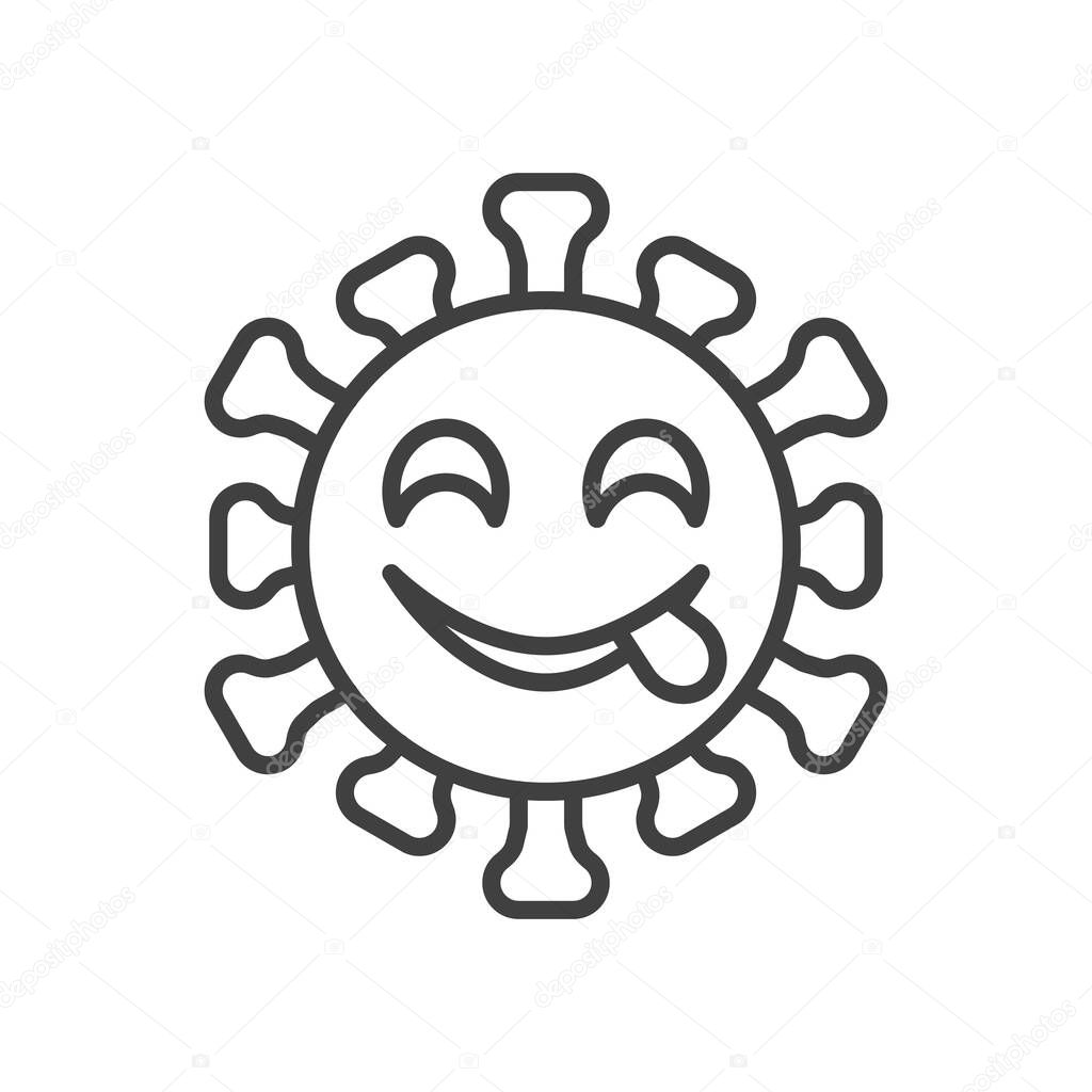 Virus Face Savoring Food line icon. linear style sign for mobile concept and web design. Coronavirus emoticon stuck out tongue outline vector icon. Symbol, logo illustration. Vector graphics