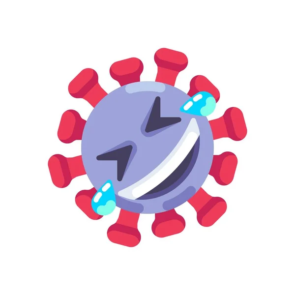 Riendo coronavirus emoticono icono plano — Vector de stock