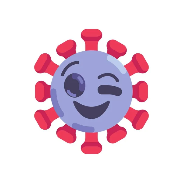 Augenzwinkerndes Coronavirus Emoticon flaches Symbol — Stockvektor