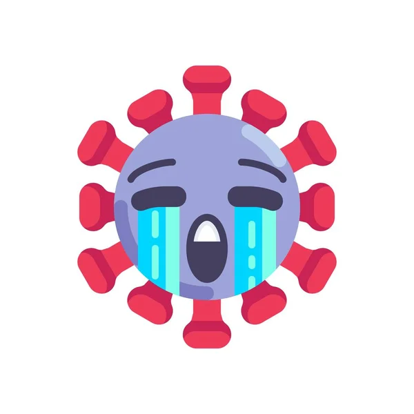 Crying coronavirus emoticon flat icon — Stock Vector