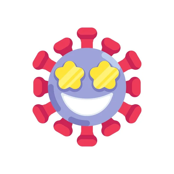 Koronavirus emotikon s hvězdicovýma očima plochá ikona — Stockový vektor