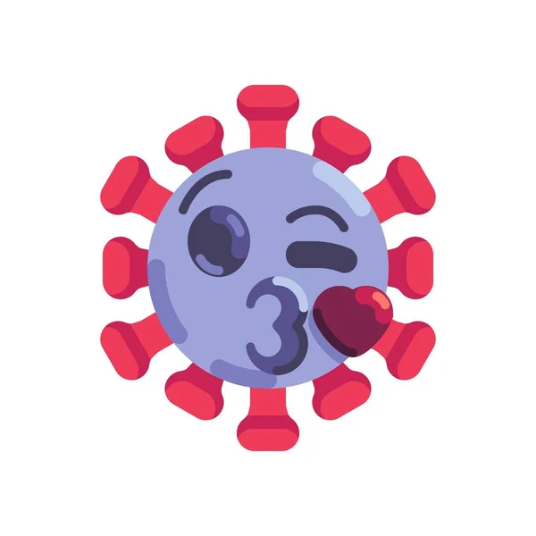 Emoticono de Coronavirus beso icono plano — Vector de stock