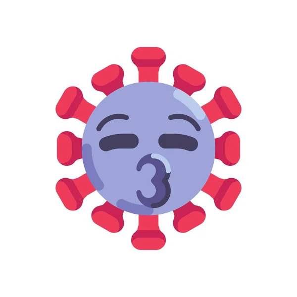 Coronavirus emoticono soplado beso plano icono — Vector de stock